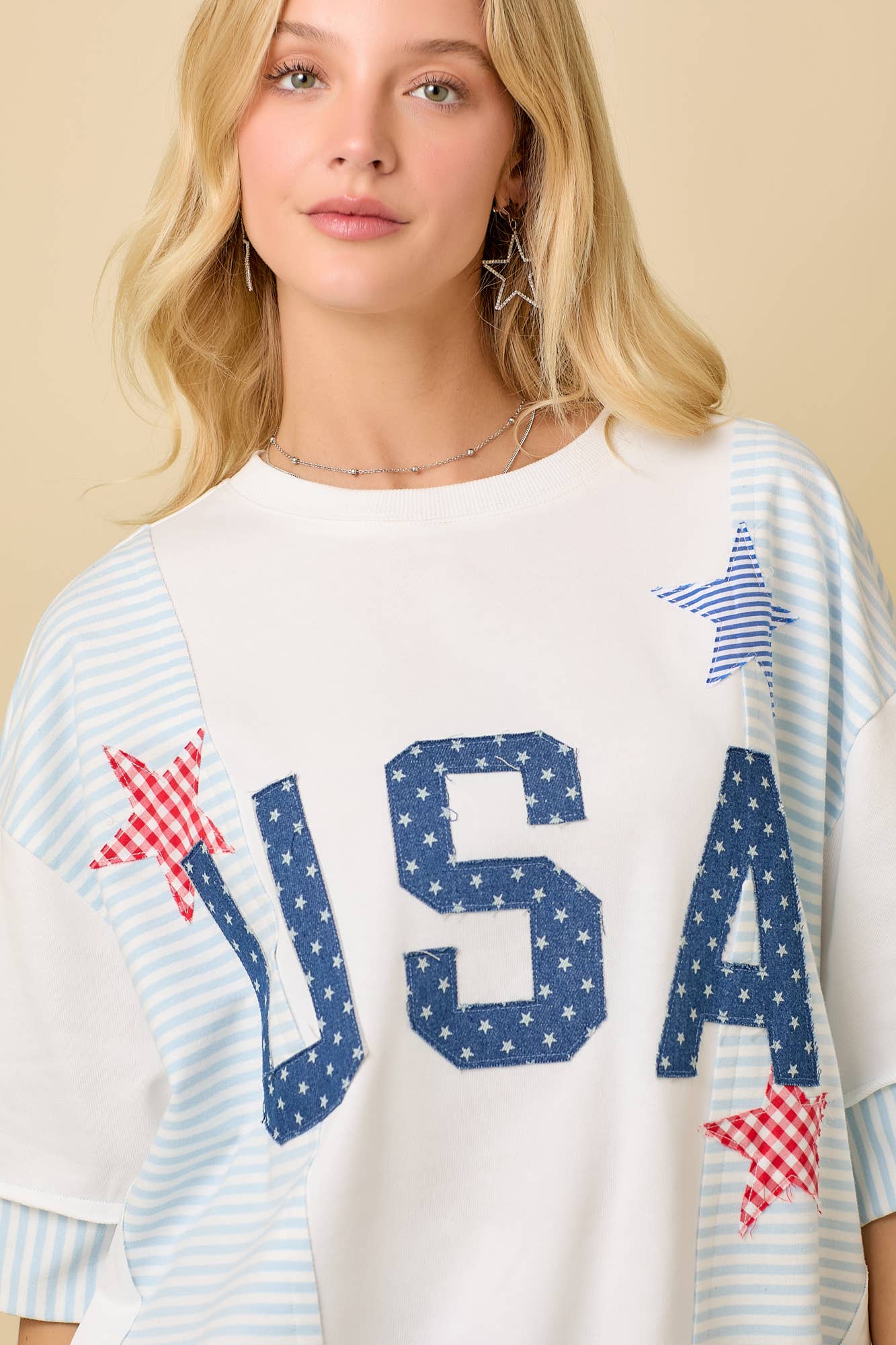 USA Patchwork Oversized Knit Top