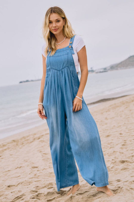 Washed Chambray Overall Jumpsuit