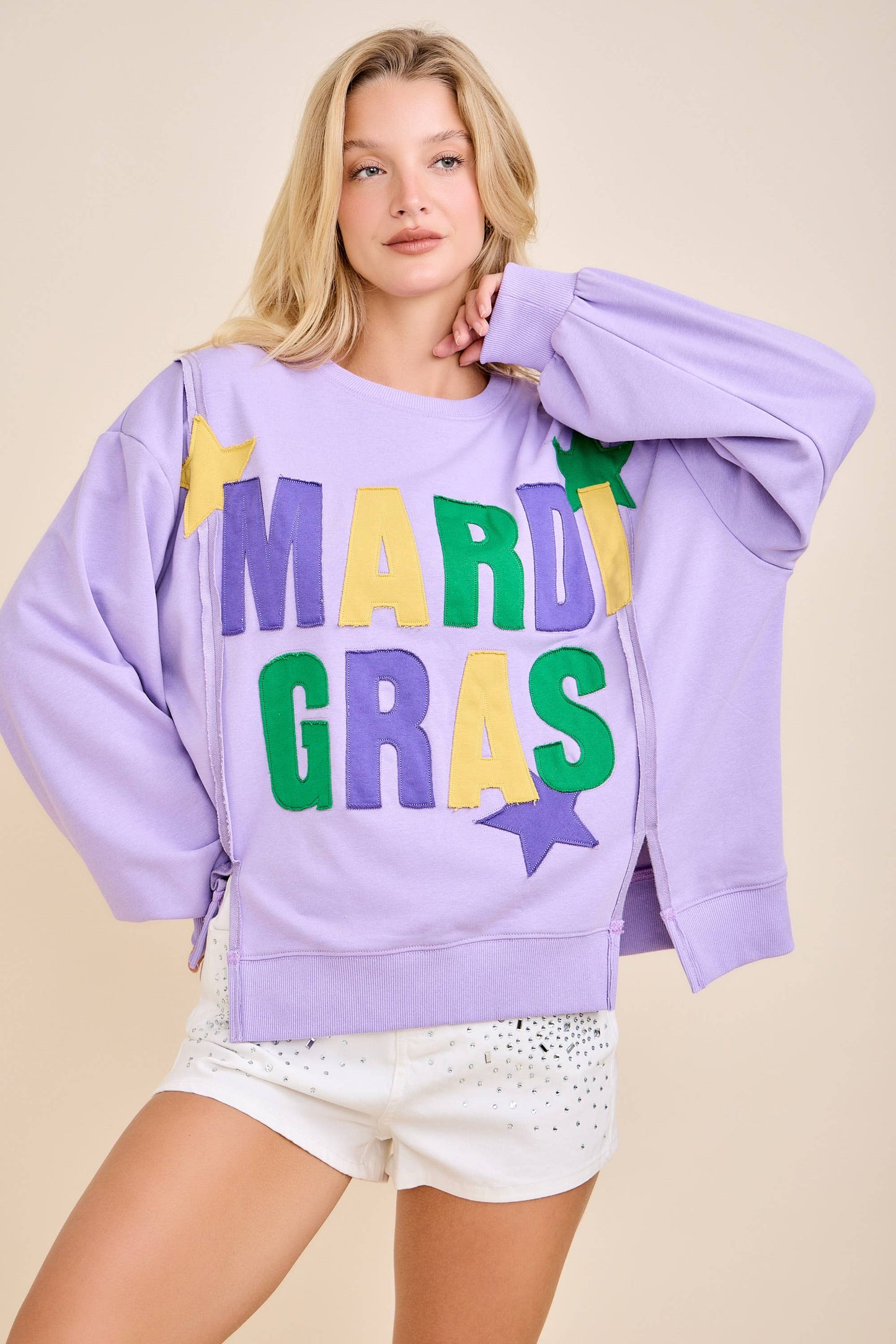 Mardi Gras Patchwork Sweatshirt – Bold Festive Pullover