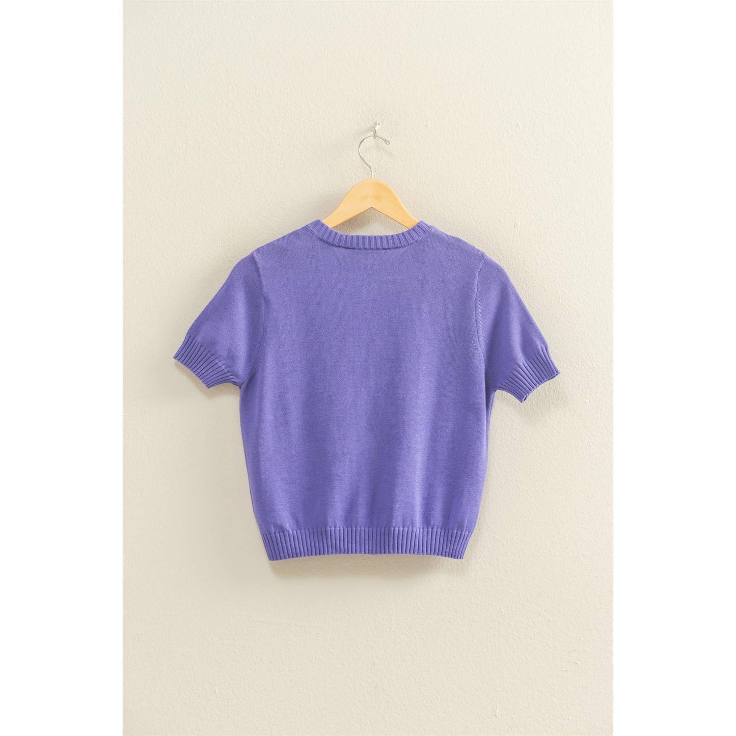 Crew Neck Short Sleeve  Buttoned Cardigan